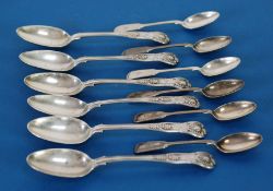 A SET OF FIVE WILLIAM IV SILVER KINGS PATTERN DESSERT SPOONS, London 1837, ANOTHER MATCHING SPOON,