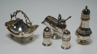 ELECTROPLATED ITEMS TO INCLUDE A WEBB BROS. GEORGIAN STYLE SUGAR CASTER of octagonal pyriform, SUGAR