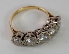 18ct GOLD RING, set with five round brilliant cut diamonds graduated form the centre, 2.04ct in