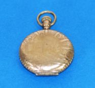 ATLAS WATCH CO., CHICAGO, U.S.A. LADY'S ROLLED GOLD HUNTER POCKET WATCH, with keyless movement No.