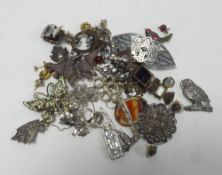 GOOD SELECTION OF MAINLY PRE WAR COSTUME JEWELLERY to include; cast white metal small owl on a bough