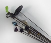 COLLECTION OF FOURTEEN EARLY TWENTIETH CENTURY STEEL HAT PINS, with various tops, including; one