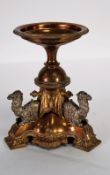 VICTORIAN SILVER PLATE AND GILT BRASS TABLE CENTRE STAND, with circular dish top to hold a further