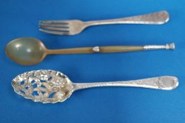 GEORGE III SILVER 'BERRY SPOON', the dessert spoon having an oval bowl with later pierced and