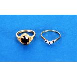 9ct GOLD RING, SET WITH AN OVAL GARNET, London 1966, and a 9ct gold RING, set with tiny blue and