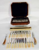 GOOD QUALITY LATE VICTORIAN BURR WALNUTWOOD CUTLERY BOX, containing twelve pairs DESSERT KNIVES