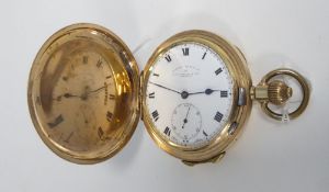 THOMAS RUSSELL AND SON, LIVERPOOL, ROLLED GOLD FULL HUNTER POCKET WATCH, with quarter repeater