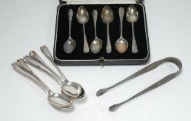 CASED SET OF SIX GEORGE V SILVER COFFEE SPOONS, London 1932, TOGETHER WITH A SET OF FIVE SILVER