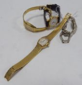 LADY'S ROTARY SWISS GOLD FOLIATED BRACELET WATCH, with quartz movement, rounded oblong silvered dial