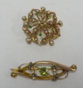 EDWARDIAN GOLD COLOURED METAL FLORAL PATTERN OPENWORK CIRCLET BROOCH, pendant set with tiny centre