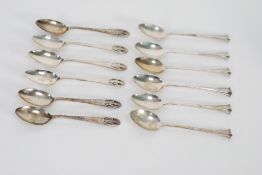 SET OF SIX SILVER COFFEE SPOONS with scroll tops, Birmingham 1919 and SET OF SIX OTHERS with angular
