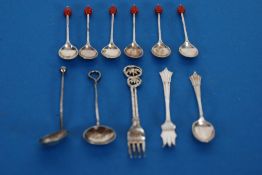 SETOF SIX SILVER RED BEAN COFFEE SPOONS makers EV Sheffield 1933 THREE VARIOUS SMALL SILVER SPOONS