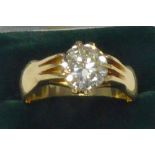 GENTS BROAD 18ct GOLD RING, claw set with a large round brilliant cut solitaire diamond, approx 2.