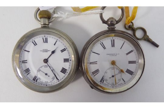 FREEMAN AND CO., LONDON SILVER OPEN FACED POCKET WATCH, with keywind ...