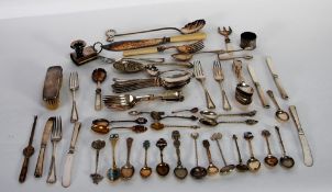 SIX PAIRS FIDDLE HANDLE DESSERT SPOONS AND FORKS and a selection of DECORATIVE SERVING CUTLERY