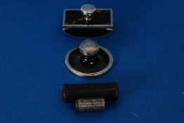 EDWARD VII SILVER MOUNTED BROWN GLAZED POTTERY CAPSTAN INKWELL, initialled, Birmingham 1908, lacks