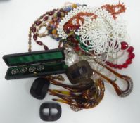 SELECTION OF MAINLY PRE-WAR COSTUME JEWELLERY, including; a MULTI STRAND WHITE GLASS BEAD