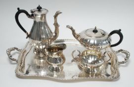 MARLBRO ELECTROPLATED TEA AND COFFEE SET OF FOUR PIECES of circular lobated form, the tea pot and