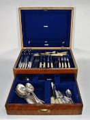 LATE NINETEENTH CENTURY DOVE AND COMPANY, SHEFFIELD OAK AND BRASS INLAID TABLE TOP CUTLERY