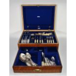 LATE NINETEENTH CENTURY DOVE AND COMPANY, SHEFFIELD OAK AND BRASS INLAID TABLE TOP CUTLERY