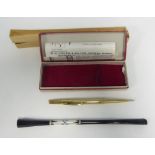 'LIFE LONG' PROPELLING PENCIL with engine turned rolled gold case, pull-off cap type, boxed with