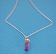 ARTS & CRAFTS PENDANT WITH LONG HEXAGONAL AMETHYST DROP the top with silver collar collet set with a