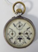 SWISS METAL CASED OPEN FACED POCKET WATCH, with keyless movement, the white porcelain circular