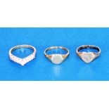 LADY'S 9ct GOLD RING, 2.1gms, a SILVER SIGNET RING, a silver and cubic zirconia RING set with a blue