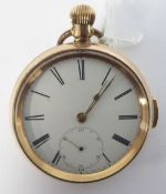 A ROLLED GOLD OPEN FACED POCKET WATCH, with quarter repeating keyless movement, press button