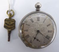 MOULINIE, GENEVE, SILVER COLOURED METAL POCKET WATCH, with keywind movement and having engine turned