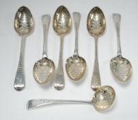 SET OF SIX VICTORIAN BRIGHT CUT SILVER TABLESPOONS, by George W. Adams, Early English pattern with