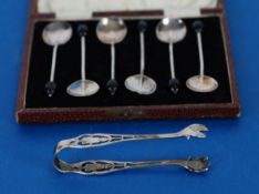 CASED SET OF GEORGE V SILVER BLACK COFFEE BEAN SPOONS, Birmingham 1926, TOGETHER WITH A PIERCED