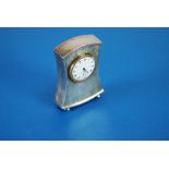 SILVER DRESSING TABLE CLOCK with mechanical keyless movement,. white porcelain circular Roman dial