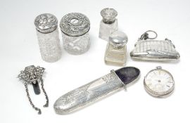 SEVEN PIECES OF EDWARD VII AND LATER SILVER, COMPRISING; Floral engraved SPECTACLES CASE with clip