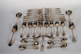 COMPOSITE PART TABLE SERVICE OF PREDOMINANTLY VICTORIAN FIDDLE HANDLE CUTLERY, VARIOUS MAKERS AND