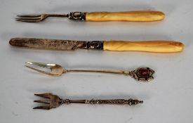 VITORIAN CHILD'S SILVER KNIFE AND FORK, with carved ivory handles, makers MH and Co., Sheffield 1856