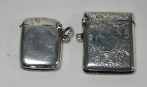 SILVER VESTA BOX, foliate scroll engraved and with ring hanger, Chester 1920 and a SMALLER PLAIN