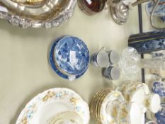 BLUE AND WHITE CHINA VARIOUS TO INCLUDE; THREE TEA CUPS AND SAUCERS, THREE SIDE PLATES, A JUG AND