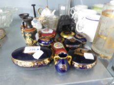 A GROSVENOR CHINA PART TEA SERVICE, VARIOUS MISC SMALLS TO INCLUDE TRINKET BOXES, SMALL VASES CUPS