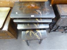 NEST OF FOUR ORIENTAL STYLE LACQUER TABLES