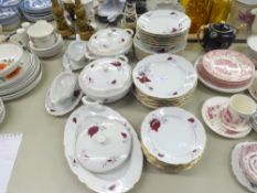 A LARGE DINNER SERVICE 'CMIELOW' OF POLAND, DECORATED WITH ROSES, COMPRISING OF TWO LARGE TUREENS