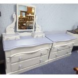VICTORIAN REPAINTED GREY AND WHITE DRESSING CHEST with swing mirror and MATCHING CHEST each with