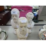 THREE WHITE COMPOSITION BUSTS OF COMPOSITION BUSTS OF COMPOSERS 'CHOPIN' AND TWO 'TSCHAIKOWSKY' (3)