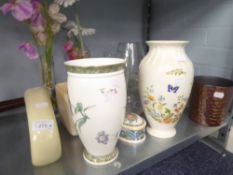 WEDGWOOD BONE CHINA 'HUMMING BIRD' PATTERN VASE, 8 3/4" HIGH AND SUNDRY VASES, BOWLS ETC.....