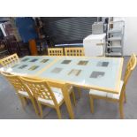 A 'CALLIGARIS' BEECHWOOD EXTENDING DINING TABLE, WITH FROSTED GLASS INSET TOPS, (240cm extended) AND