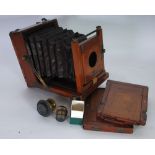 LEWIS, PALMER & LONGKING, AMERICAN 'NEVER BEHIND' MAHOGANY AND BRASS MOUNTED PLATE CAMERA with brass