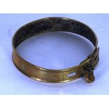 a 19TH CENTURY BRASS LEATHER LINED DOG'S COLLAR ENGRAVED 'HENRY ALLSTON, W BERGHOLT' with fully