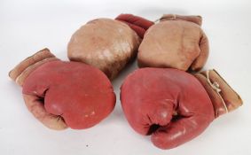 TWO BYGONE PAIRS OF SPALDING RED LEATHER BOXING GLOVES, size 36 (4)