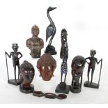 COLLECTION OF SEVEN AFRICAN CARVED WOOD FIGURES AND BUSTS, together with a far eastern BUST OF