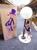 ITALIAN CIRCA 1980's BOXED PINK PANTHER TABLE LAMP depicted in top hat and tails leaning on a street